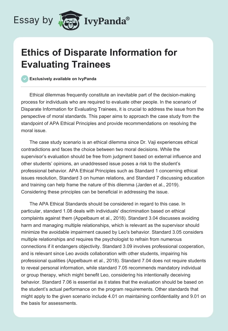 Ethics of Disparate Information for Evaluating Trainees. Page 1