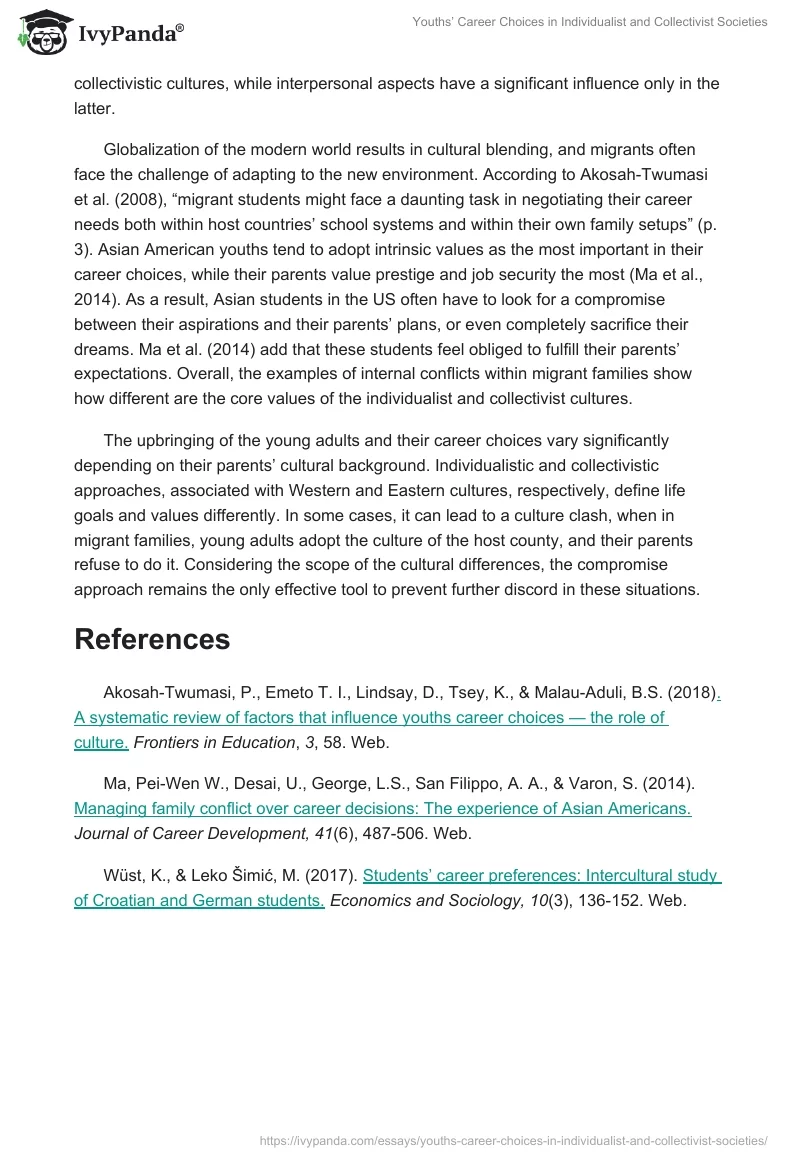 Youths’ Career Choices in Individualist and Collectivist Societies. Page 2