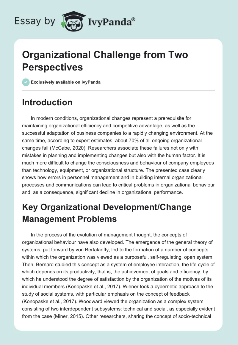 Organizational Challenge from Two Perspectives. Page 1