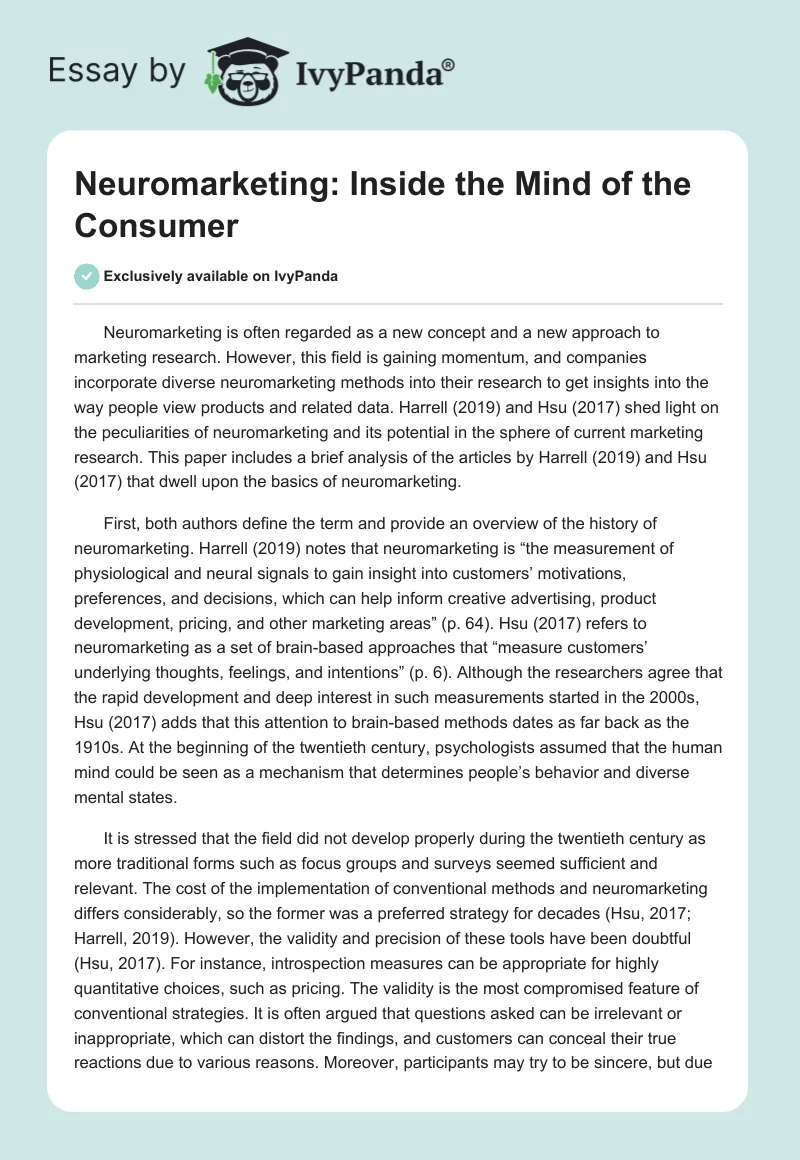 Neuromarketing: Inside the Mind of the Consumer. Page 1