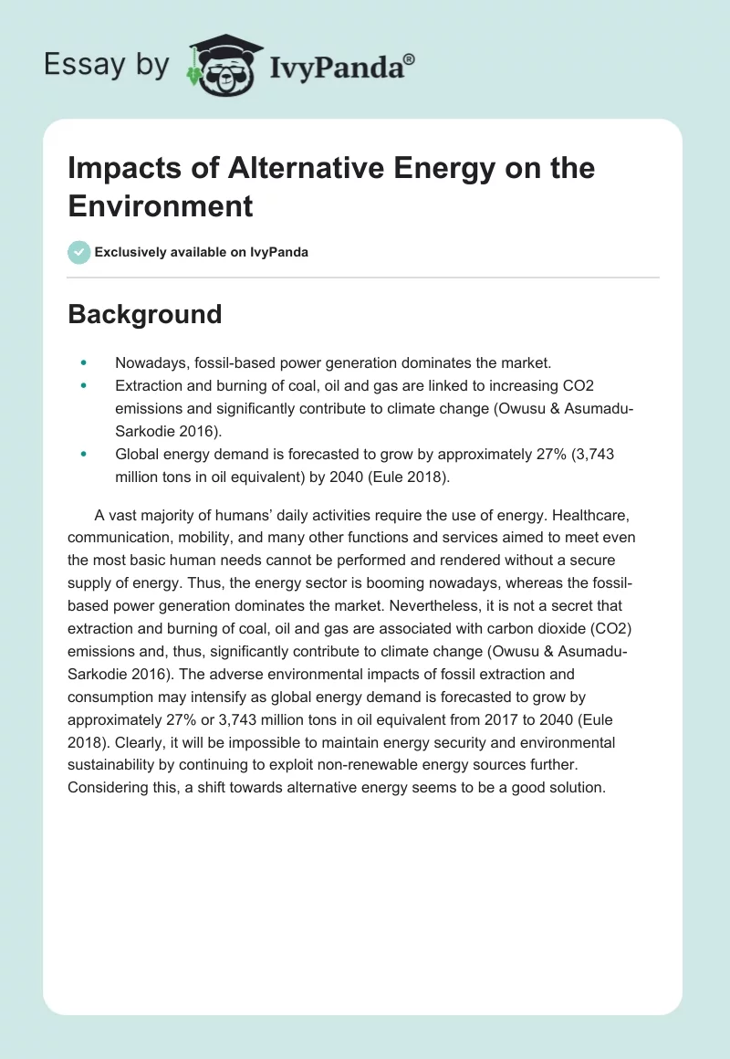 Impacts of Alternative Energy on the Environment. Page 1