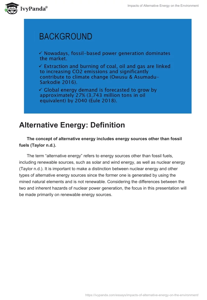 Impacts of Alternative Energy on the Environment. Page 2