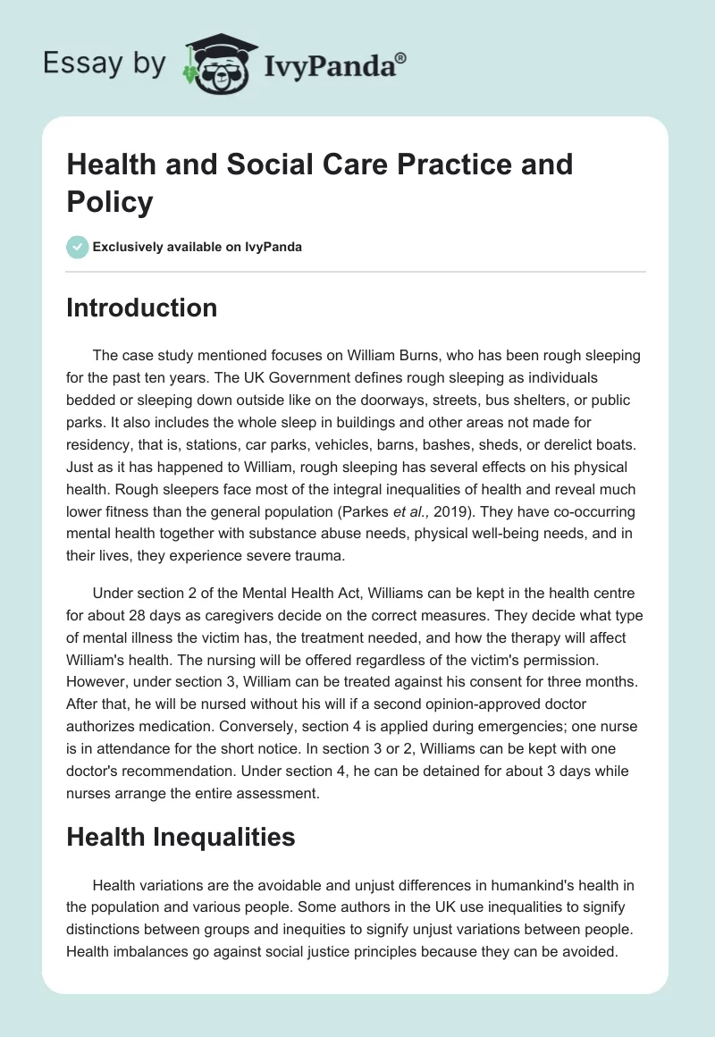 Health and Social Care Practice and Policy. Page 1