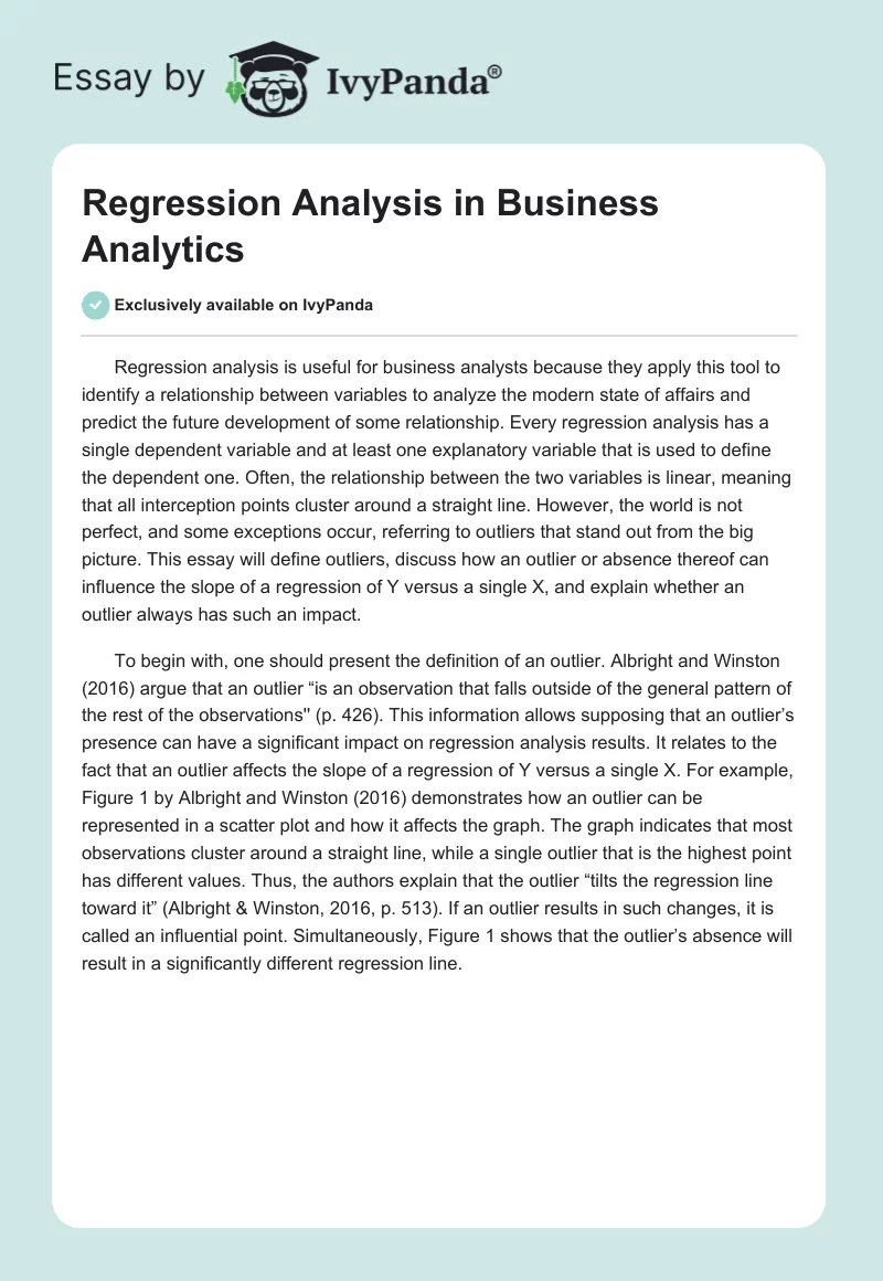 Regression Analysis in Business Analytics. Page 1