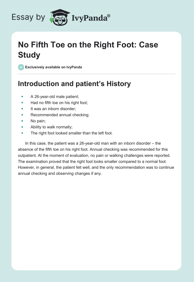 No Fifth Toe on the Right Foot: Case Study. Page 1