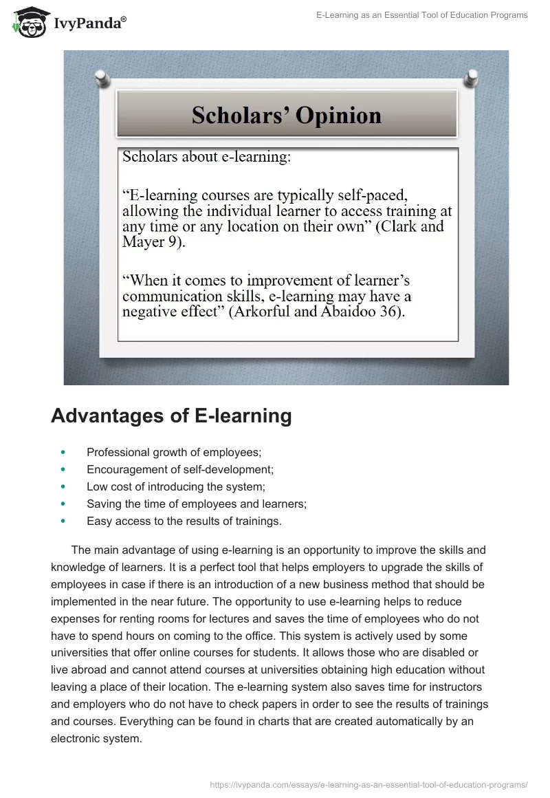 E-Learning as an Essential Tool of Education Programs. Page 3