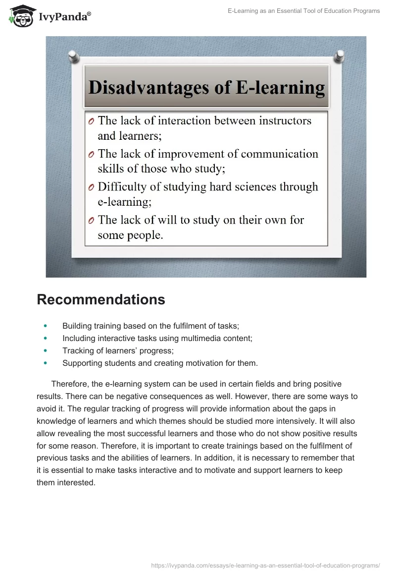 E-Learning as an Essential Tool of Education Programs. Page 5