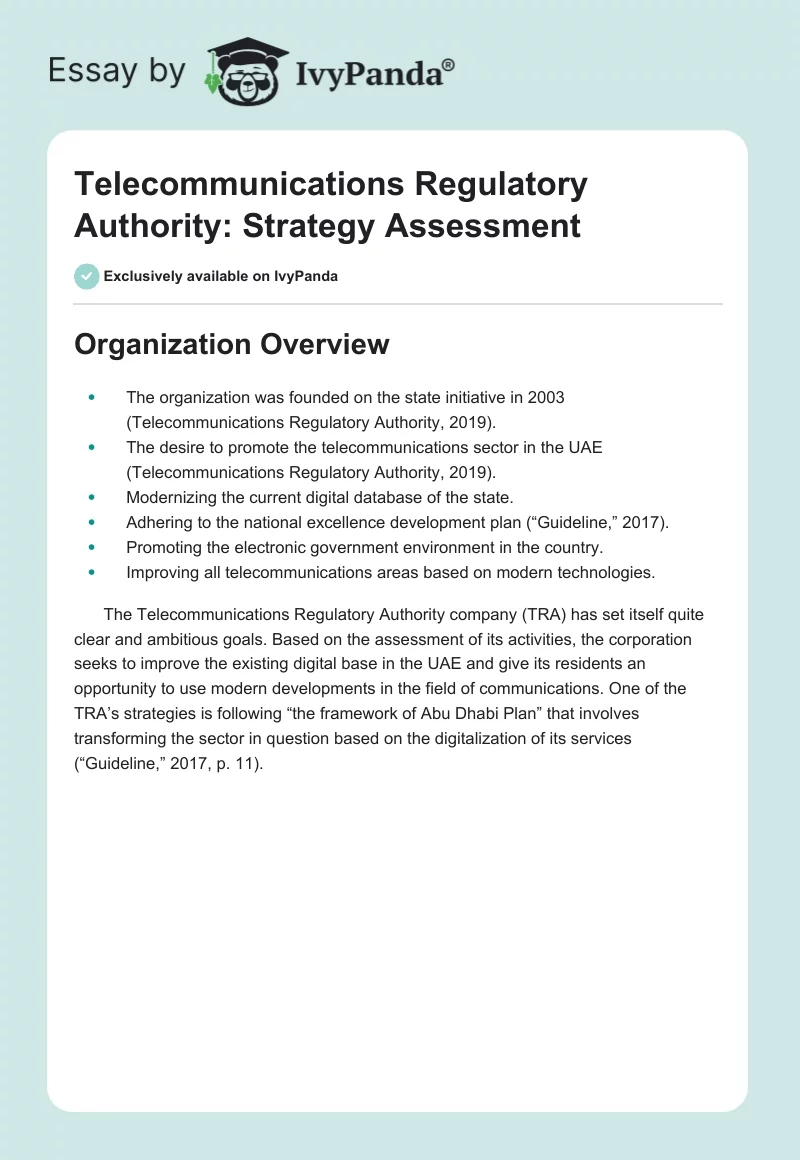 Telecommunications Regulatory Authority: Strategy Assessment. Page 1