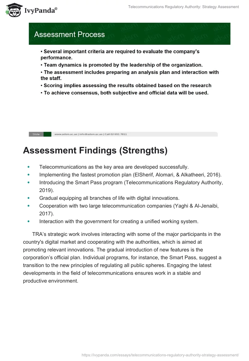 Telecommunications Regulatory Authority: Strategy Assessment. Page 3