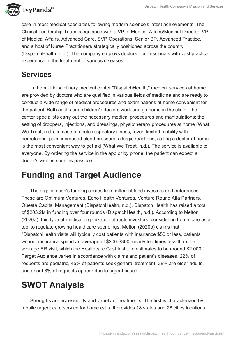 DispatchHealth Company's Mission and Services. Page 2