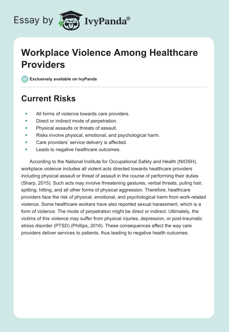 Workplace Violence Among Healthcare Providers. Page 1