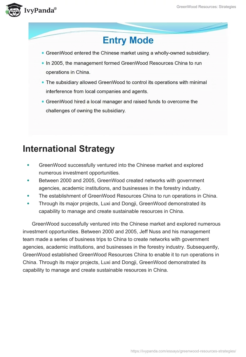 GreenWood Resources: Strategies. Page 4