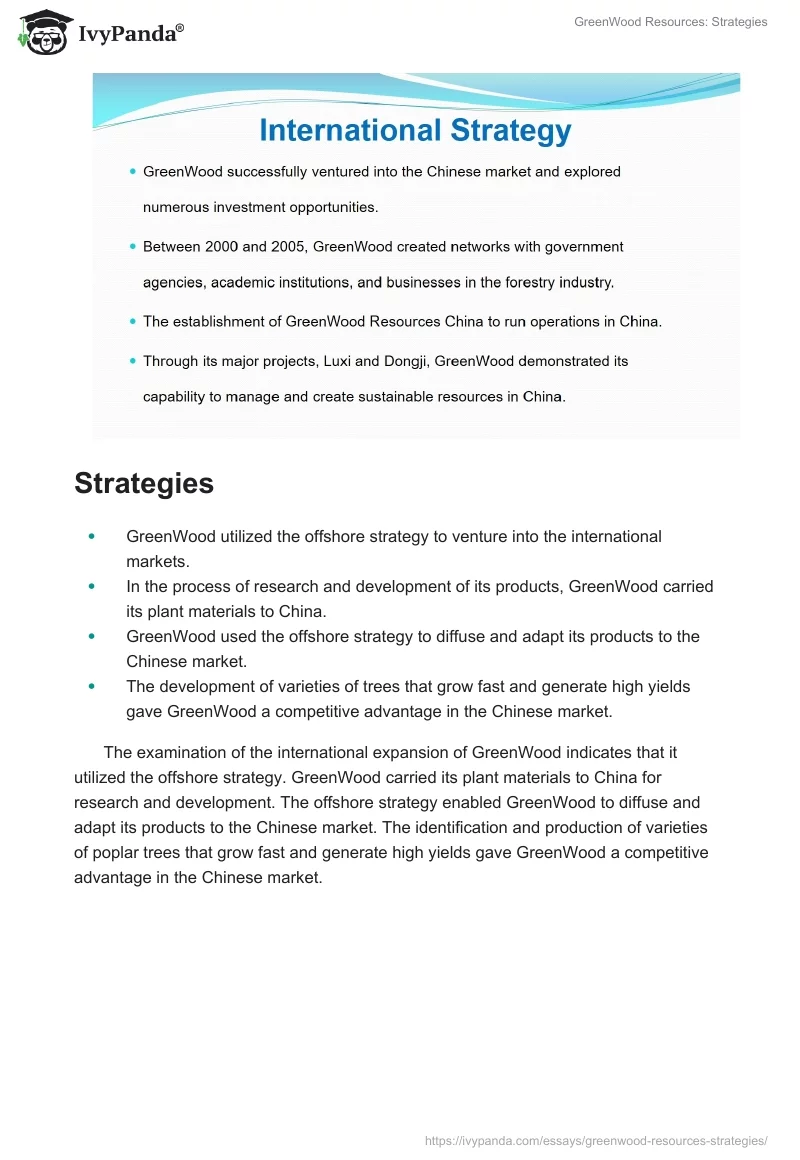 GreenWood Resources: Strategies. Page 5
