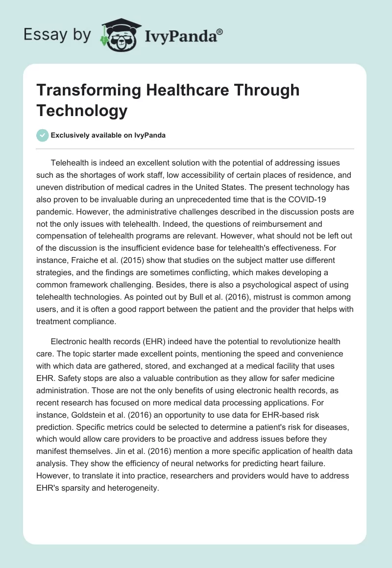Transforming Healthcare Through Technology. Page 1