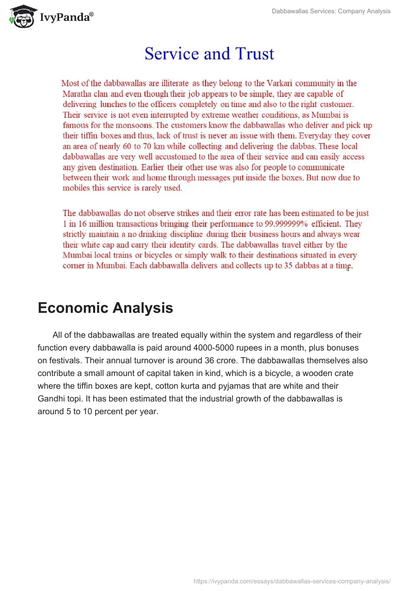 Dabbawallas Services: Company Analysis. Page 4