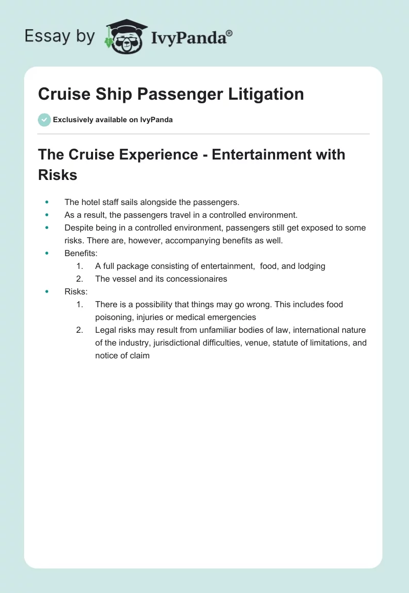 Cruise Ship Passenger Litigation. Page 1