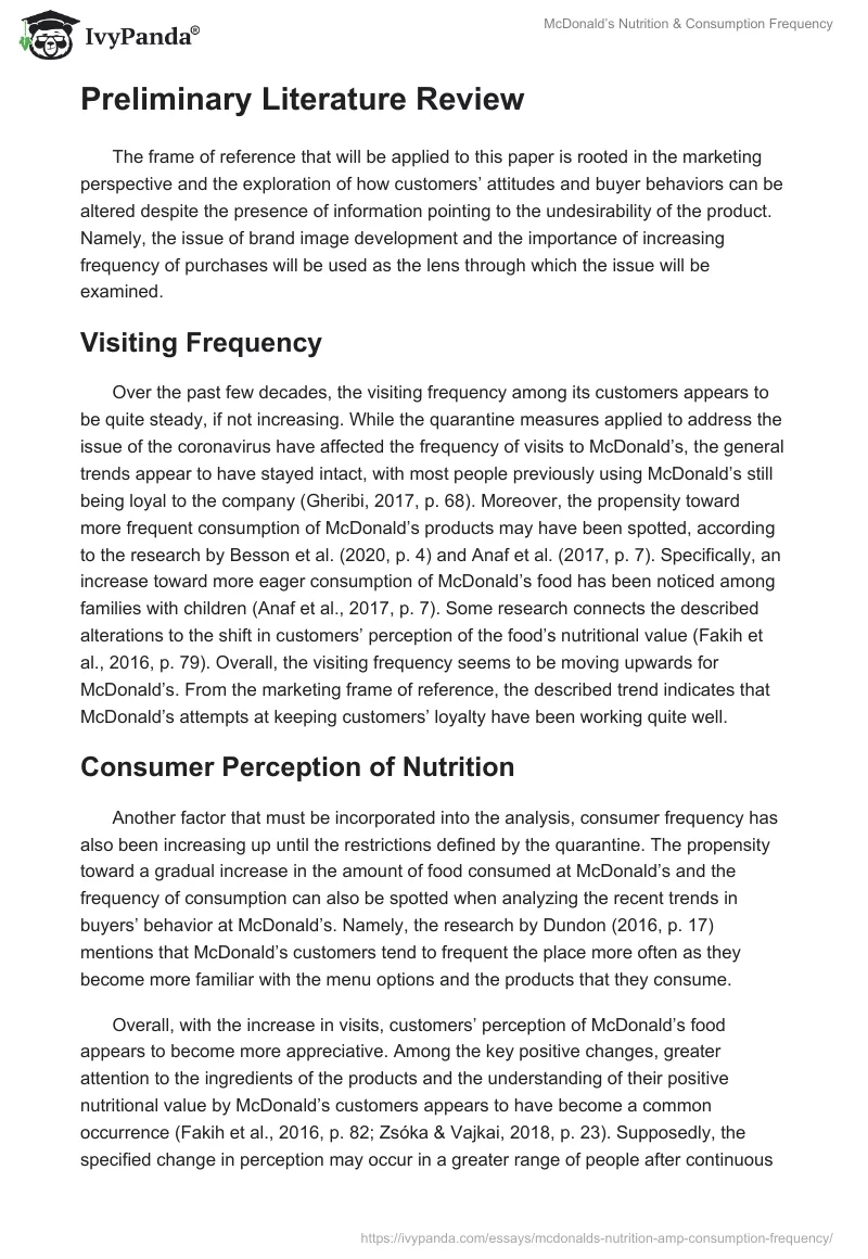 McDonald’s Nutrition & Consumption Frequency. Page 3