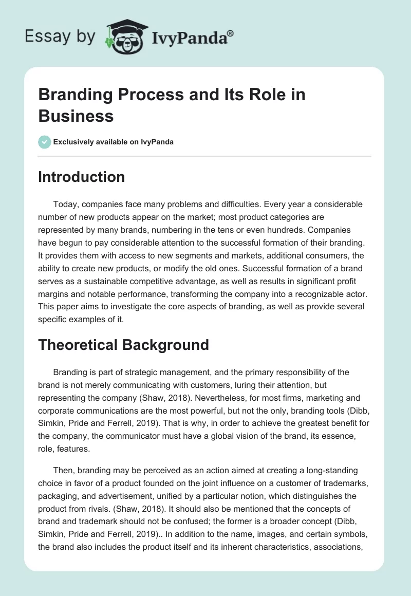 Branding Process and Its Role in Business. Page 1