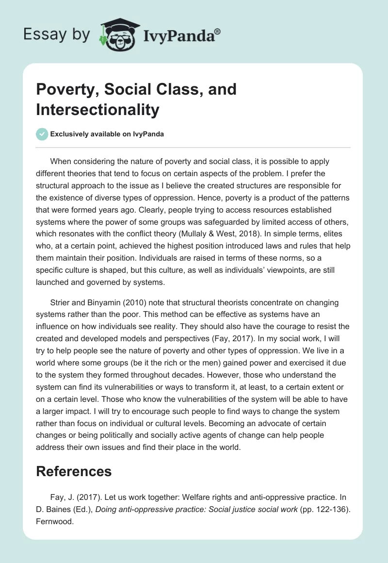 Poverty, Social Class, and Intersectionality. Page 1