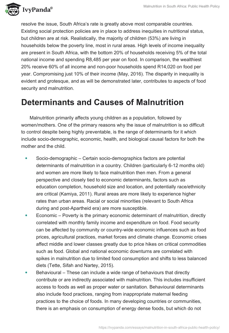 Malnutrition in South Africa: Public Health Policy. Page 2