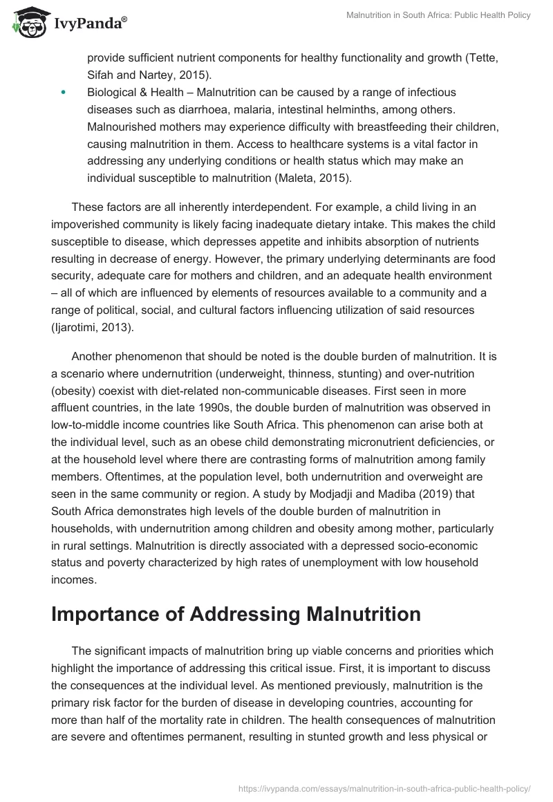Malnutrition in South Africa: Public Health Policy. Page 3