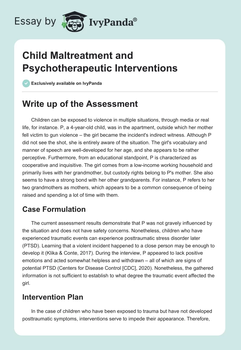 Child Maltreatment and Psychotherapeutic Interventions. Page 1