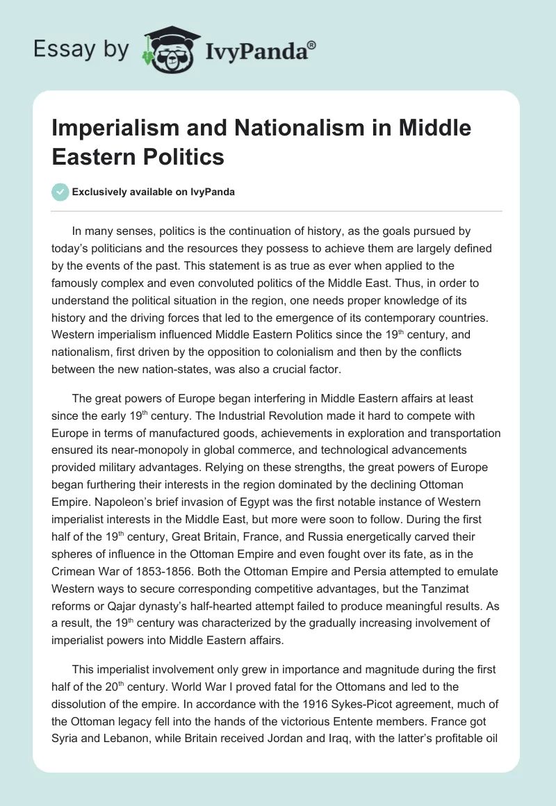 Imperialism and Nationalism in Middle Eastern Politics. Page 1