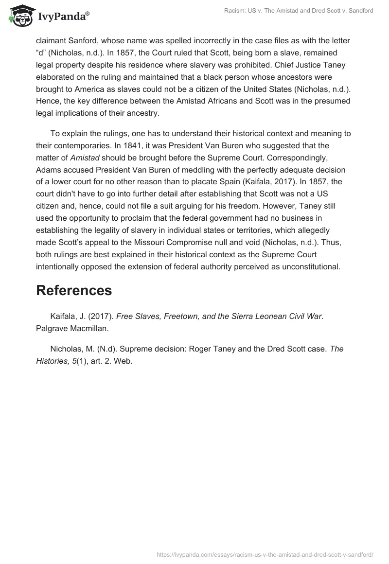 Racism: US v. The Amistad and Dred Scott v. Sandford. Page 2