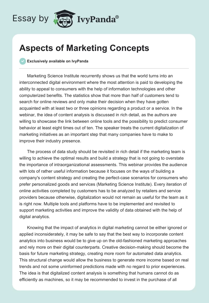 Aspects of Marketing Concepts. Page 1