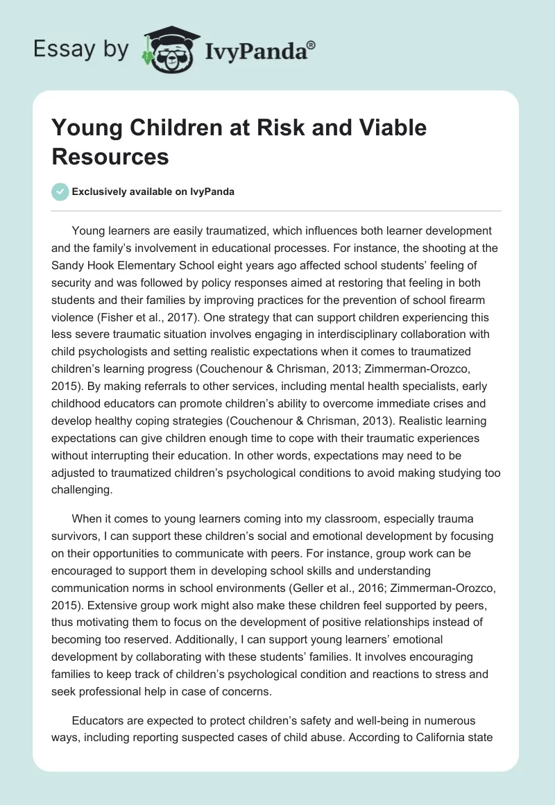 Young Children at Risk and Viable Resources. Page 1