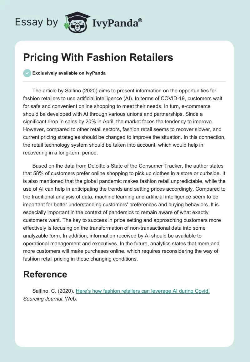 Pricing With Fashion Retailers. Page 1