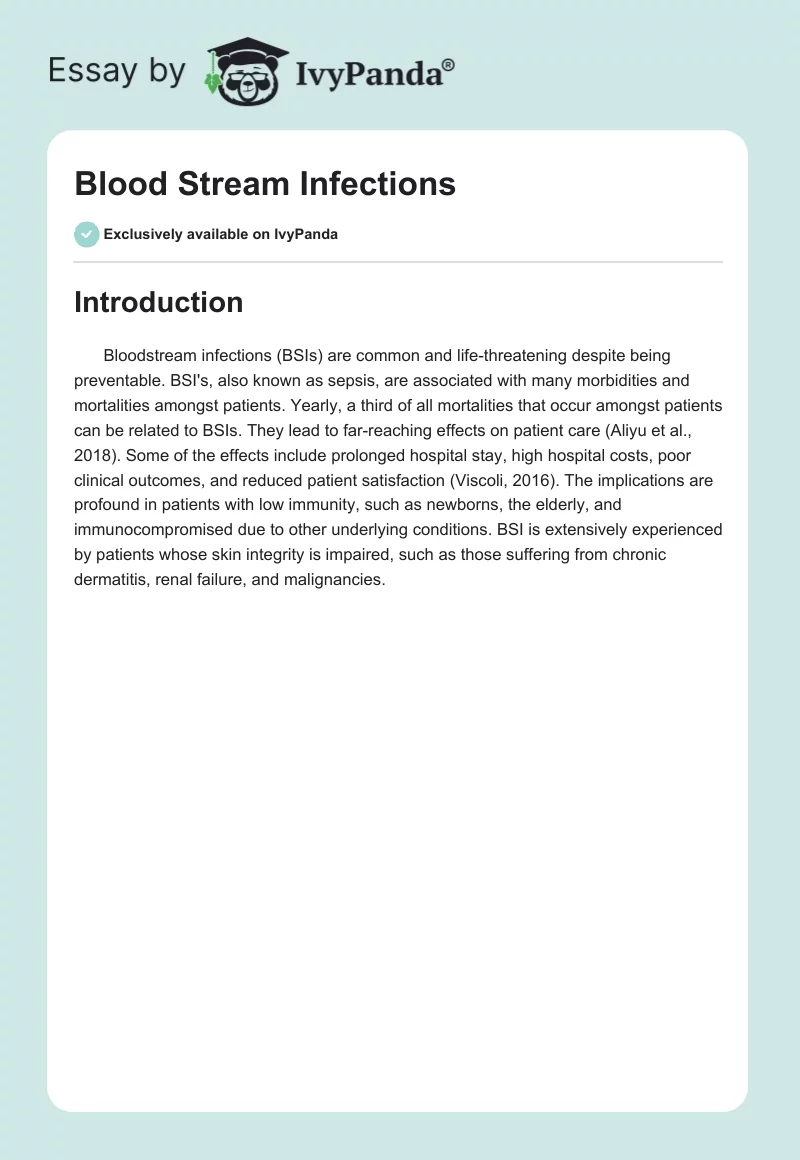 Blood Stream Infections. Page 1