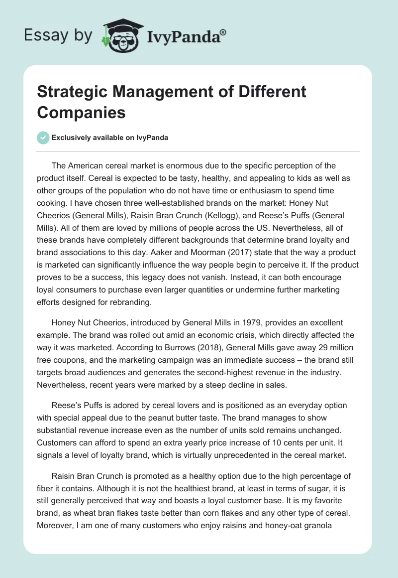 Strategic Management of Different Companies. Page 1