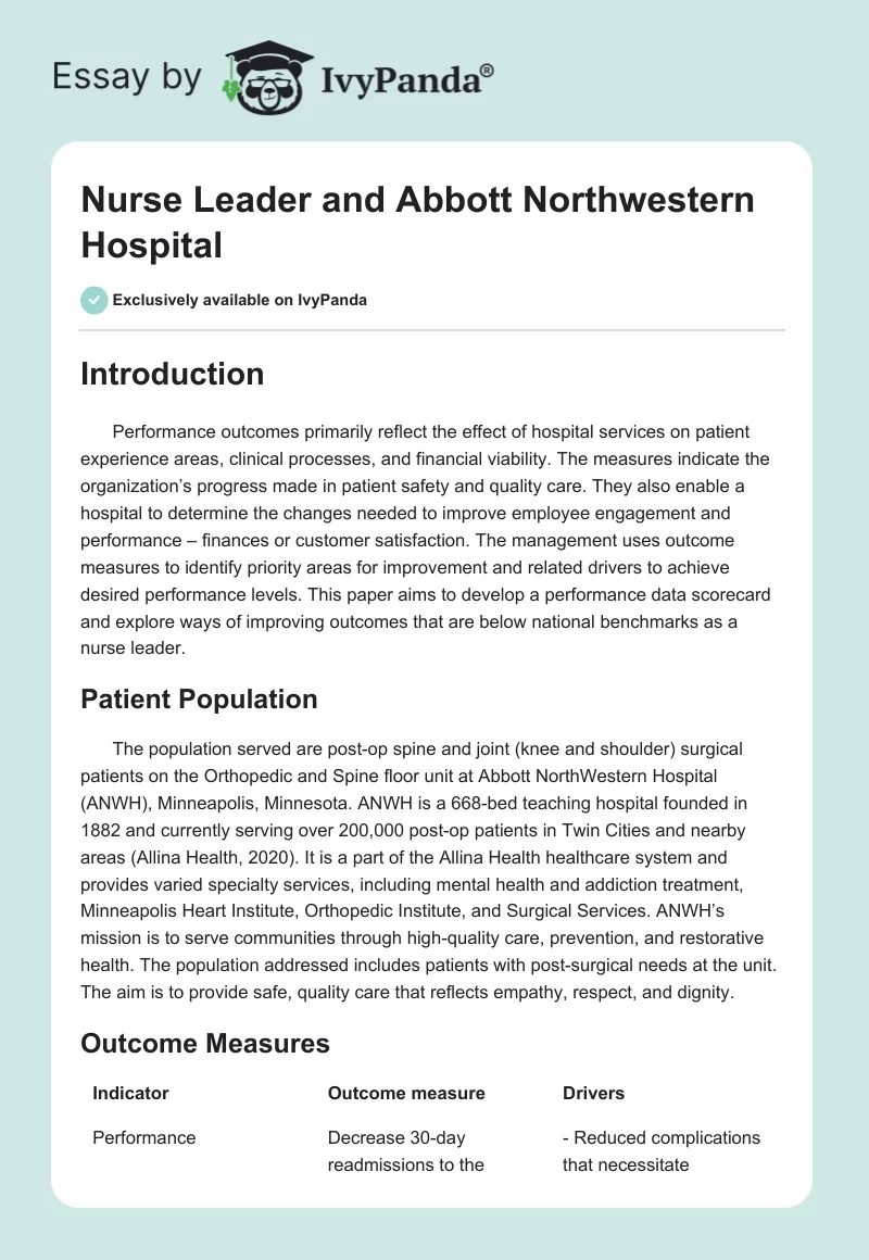 Nurse Leader and Abbott Northwestern Hospital. Page 1