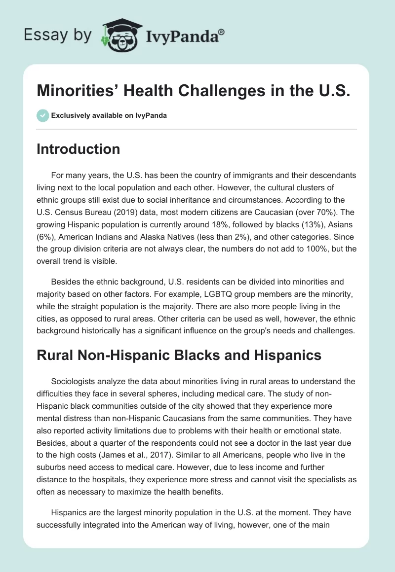 Minorities’ Health Challenges in the U.S.. Page 1