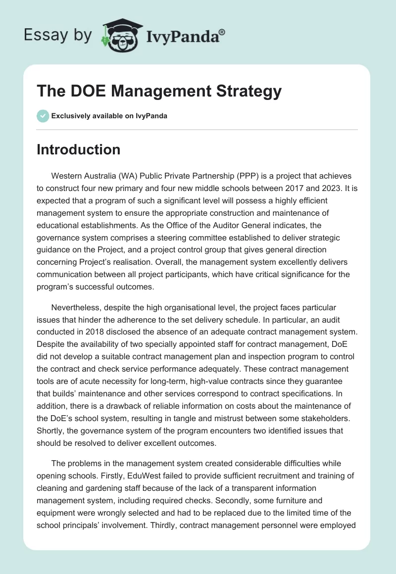 The DOE Management Strategy. Page 1