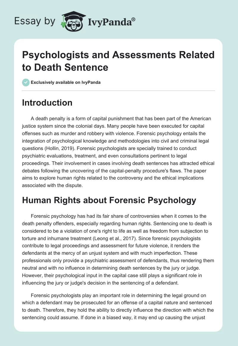 Psychologists and Assessments Related to Death Sentence. Page 1