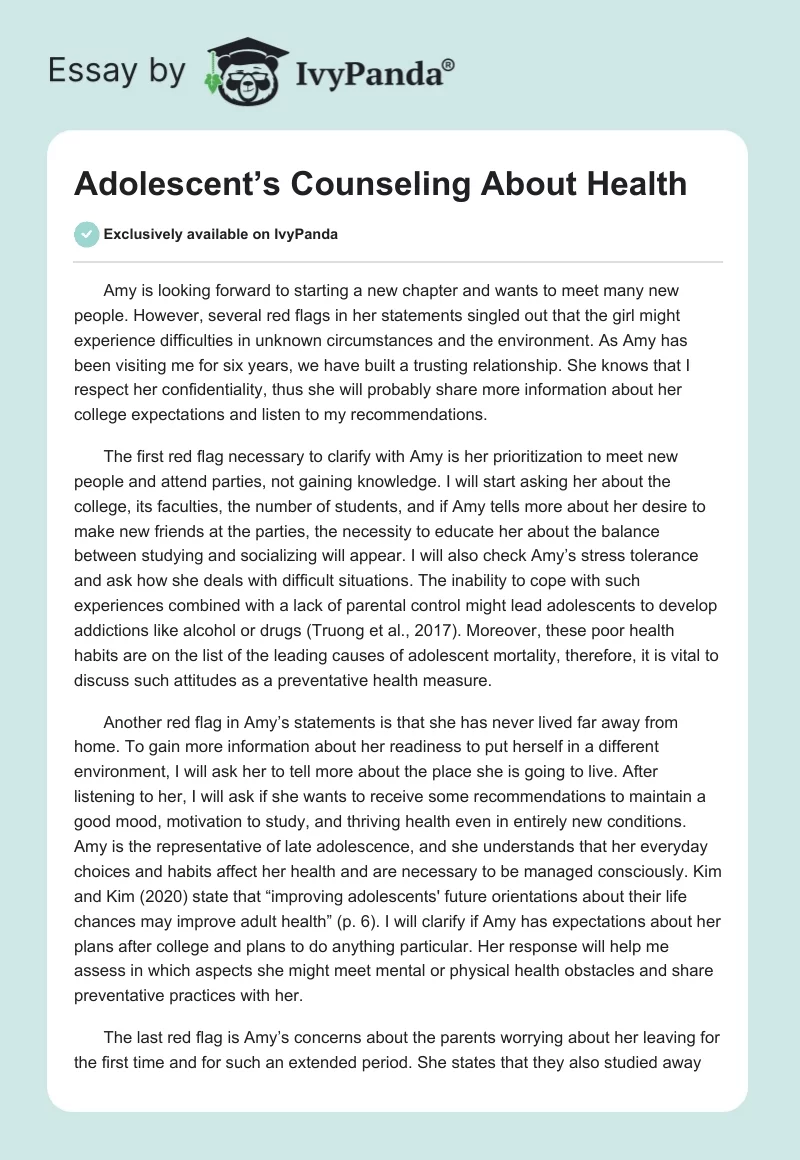 Adolescent’s Counseling About Health. Page 1