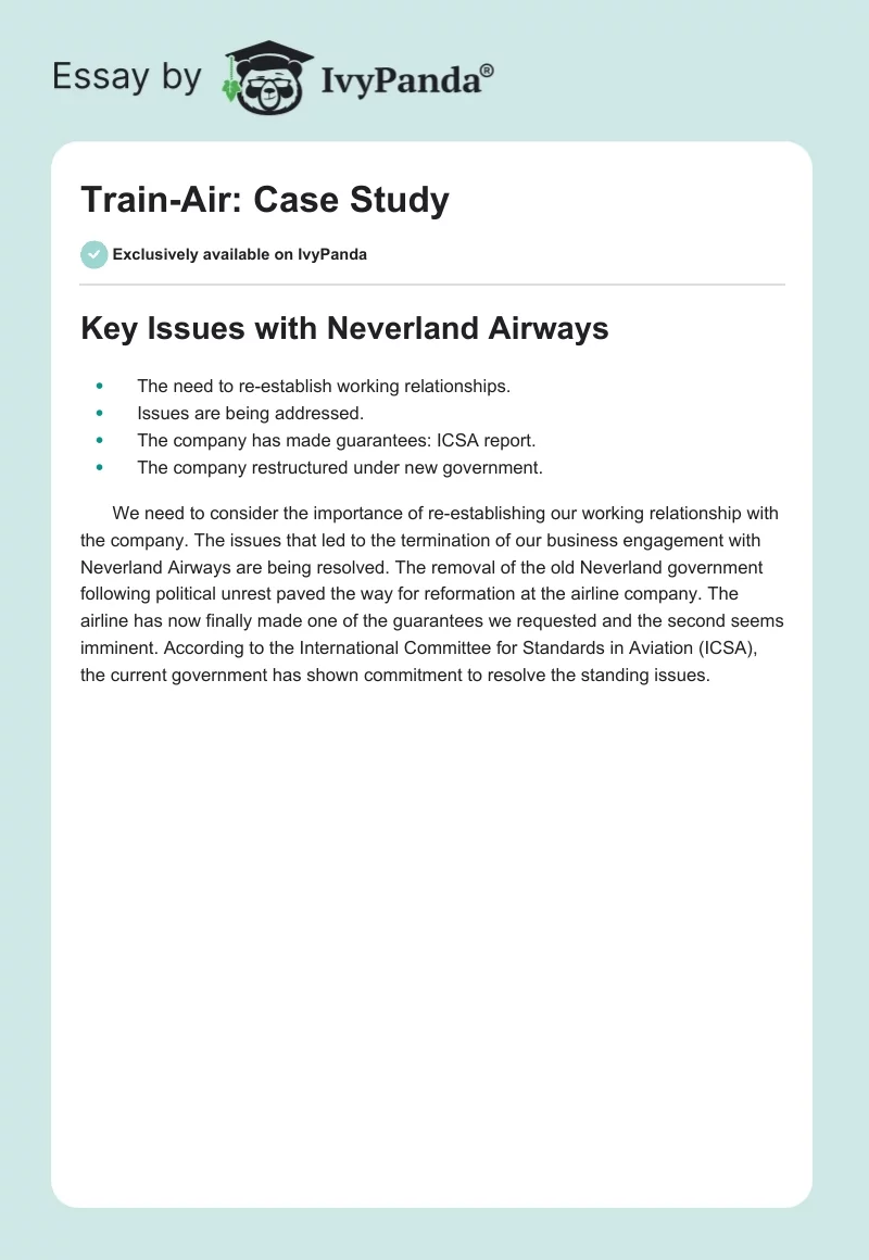 Train-Air: Case Study. Page 1