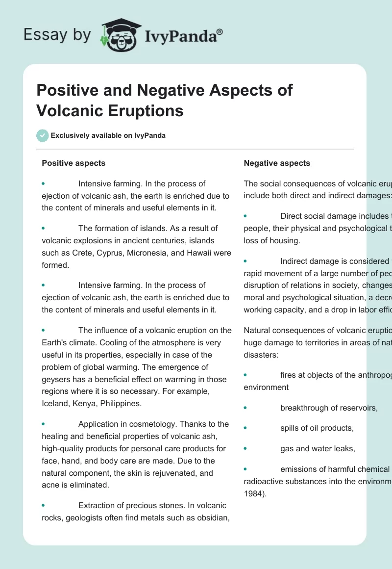 Positive and Negative Aspects of Volcanic Eruptions. Page 1