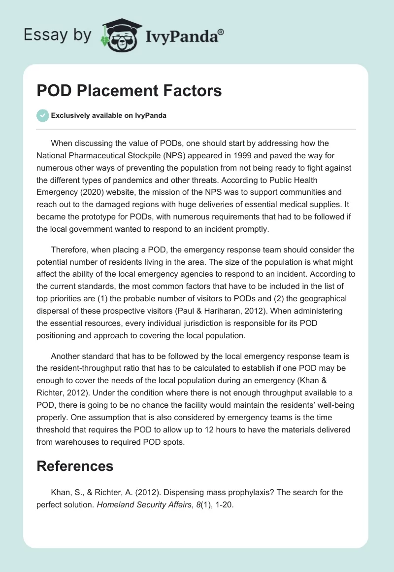 POD Placement Factors. Page 1