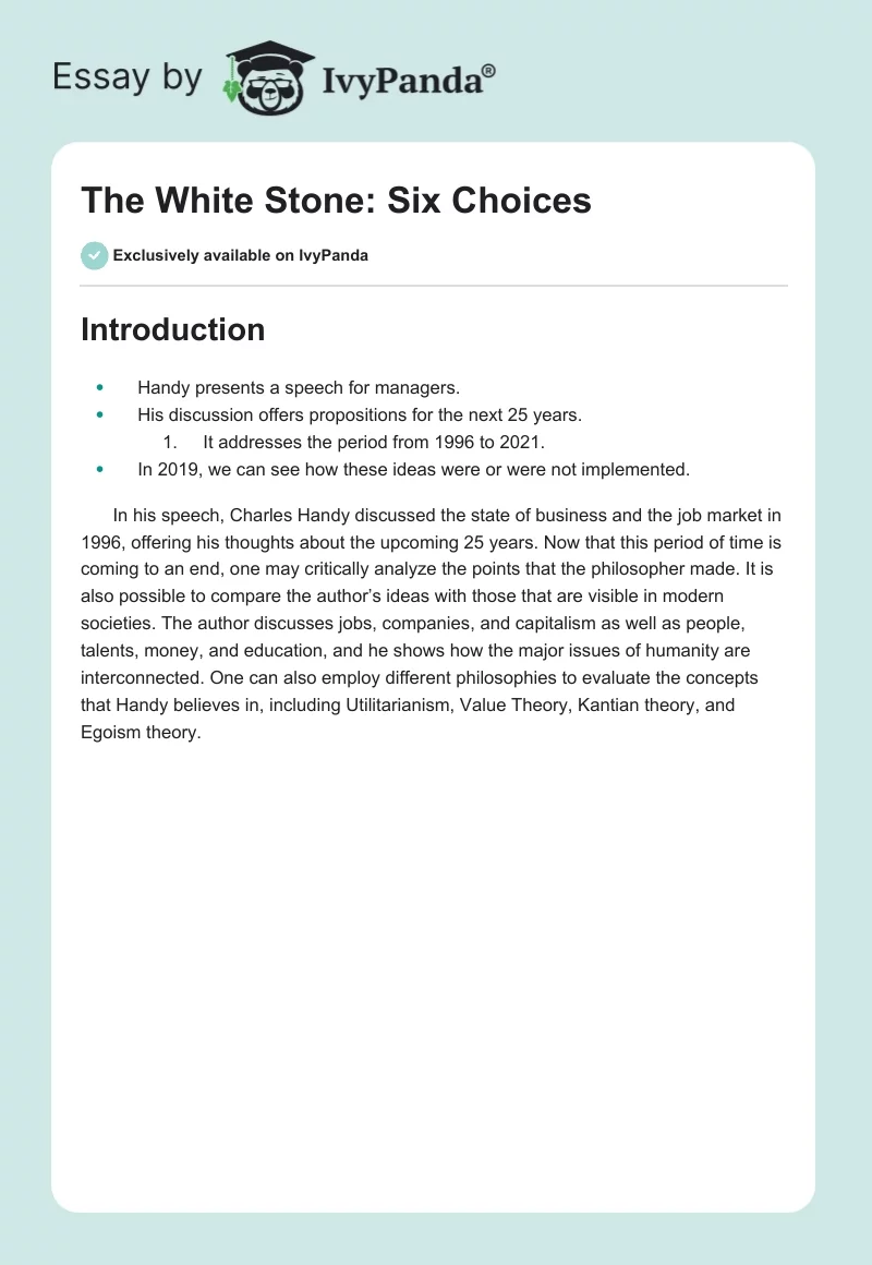The White Stone: Six Choices. Page 1
