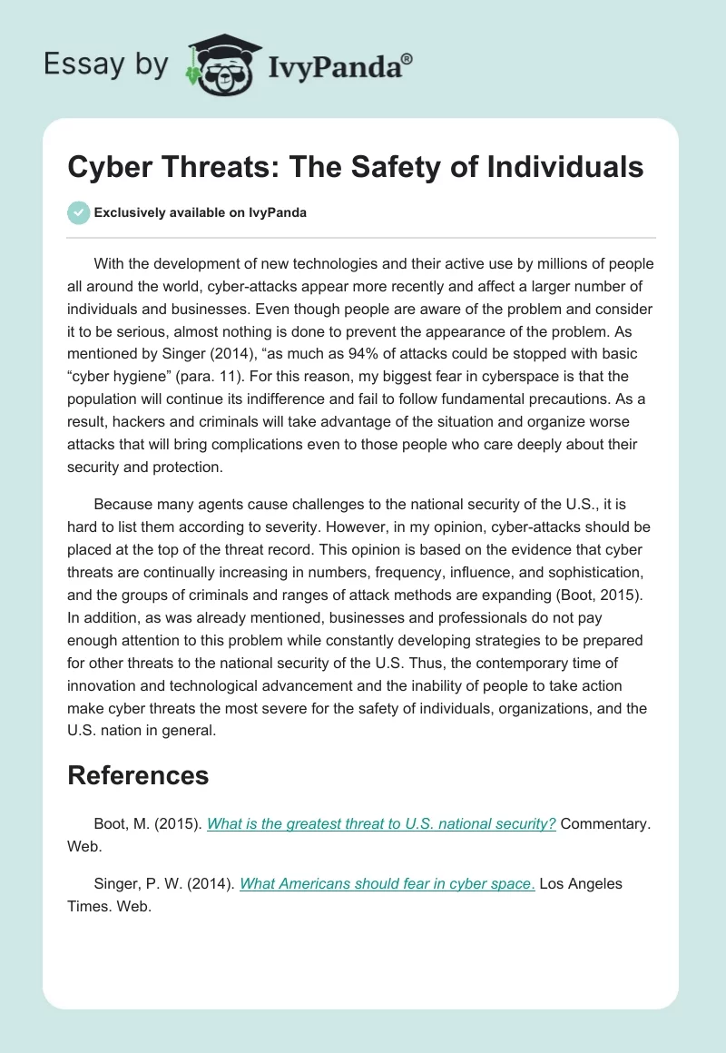 Cyber Threats: The Safety of Individuals. Page 1