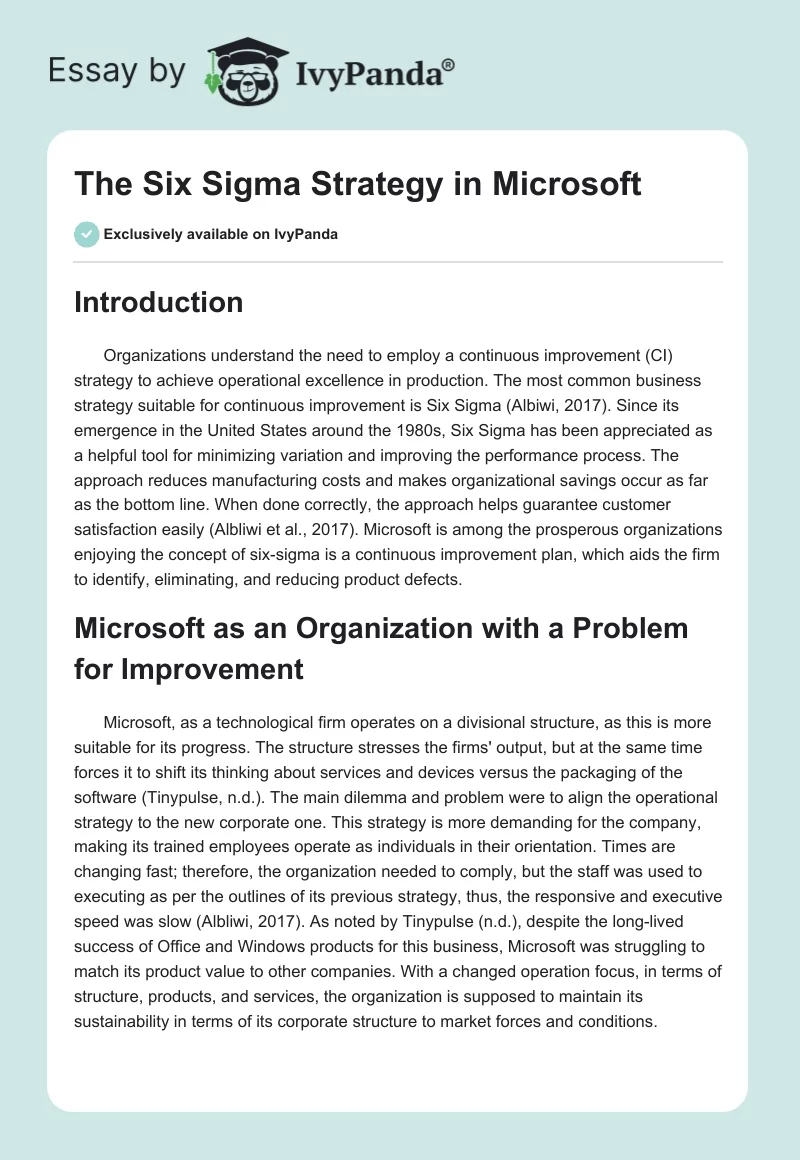 The Six Sigma Strategy in Microsoft. Page 1