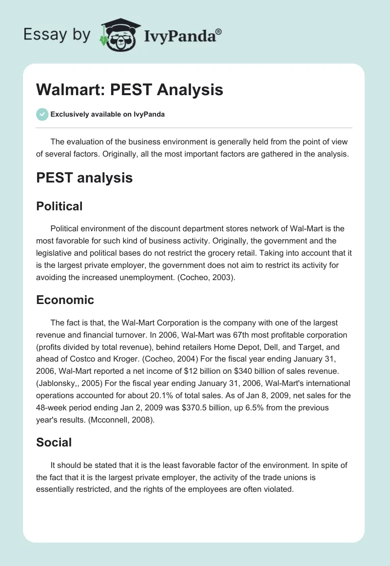 Walmart: PEST Analysis. Page 1