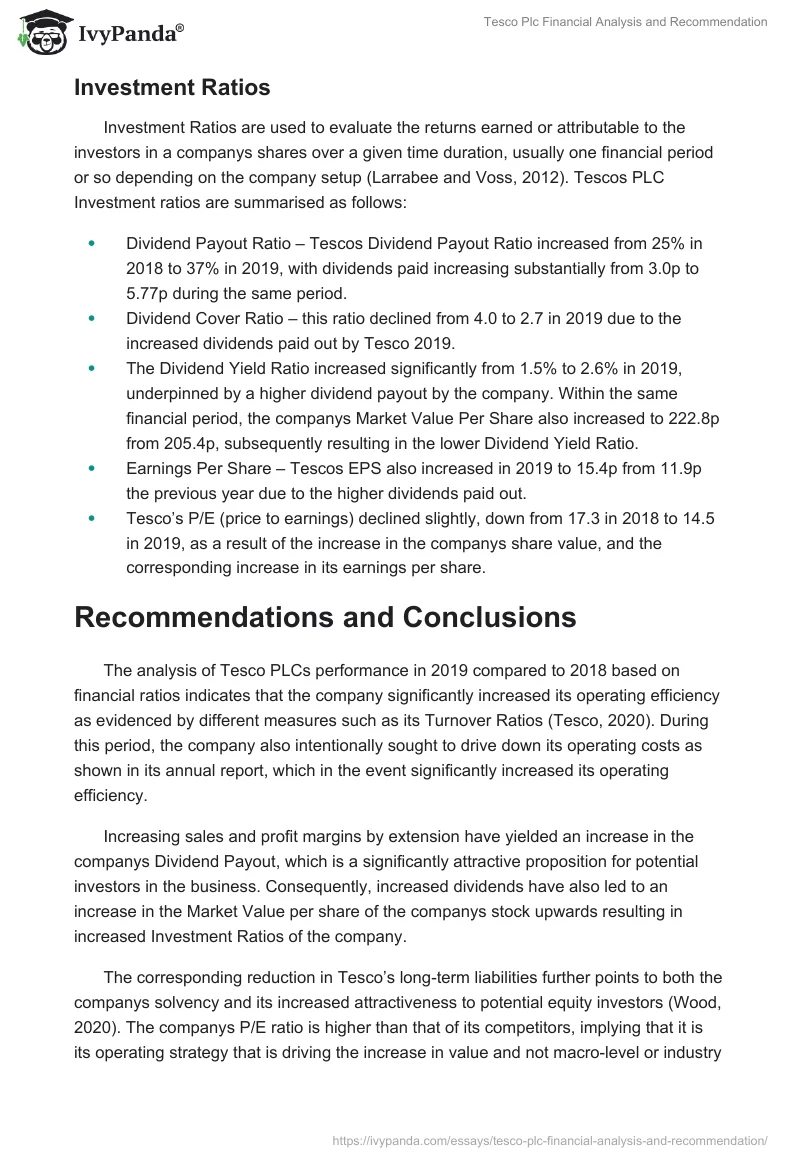 Tesco Plc Financial Analysis and Recommendation. Page 4