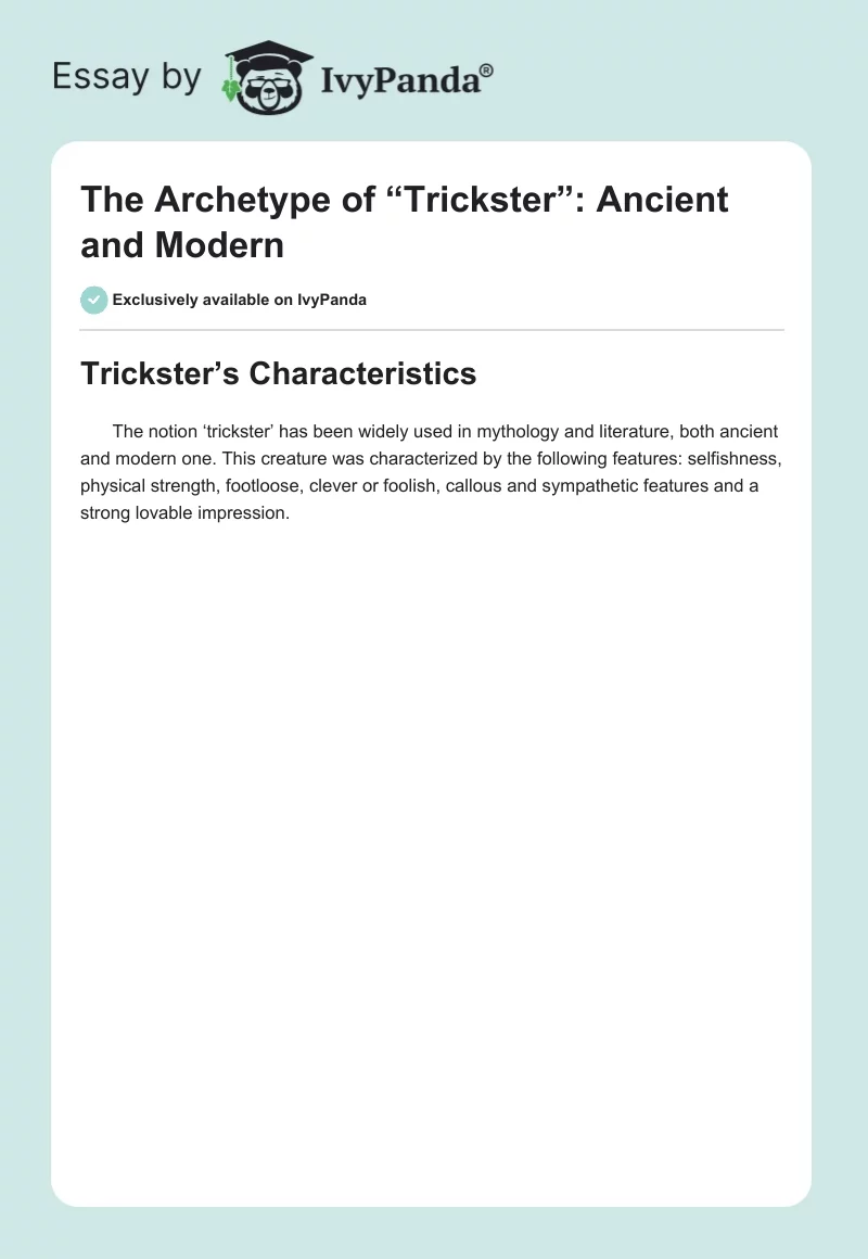 The Archetype of “Trickster”: Ancient and Modern. Page 1