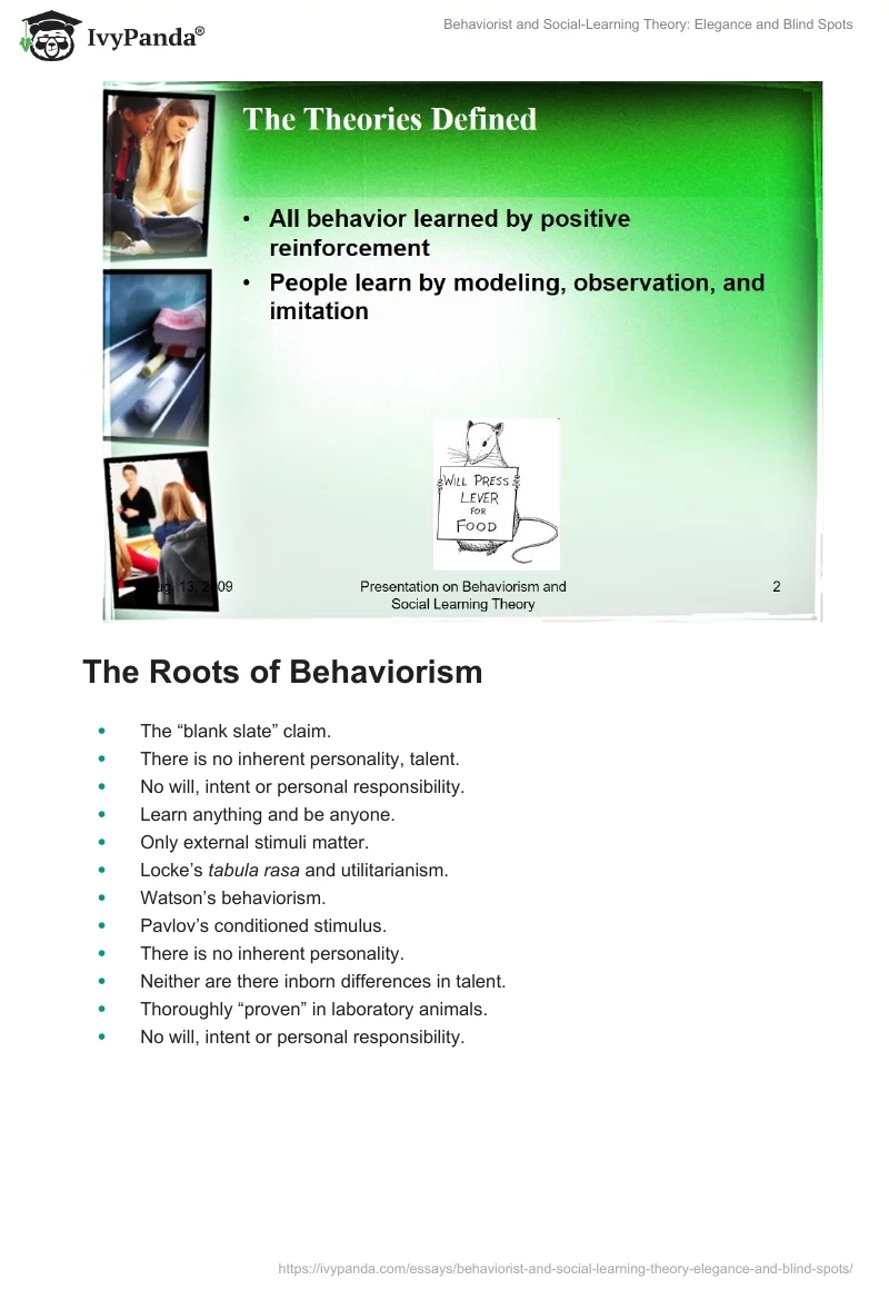 Behaviorist and Social-Learning Theory: Elegance and Blind Spots. Page 2