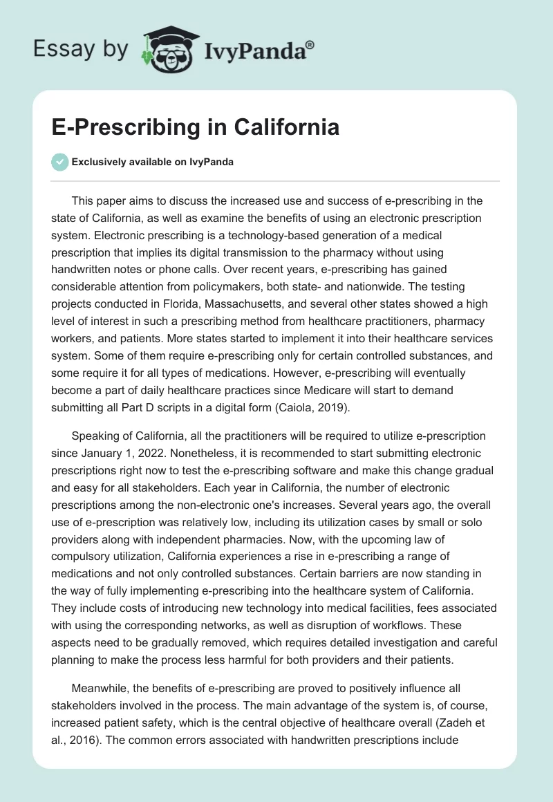 E-Prescribing in California. Page 1