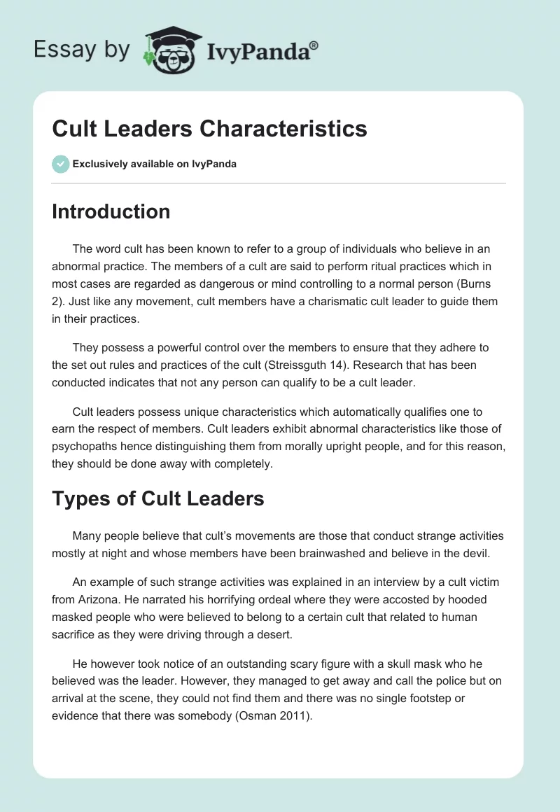 Cult Leaders Characteristics. Page 1